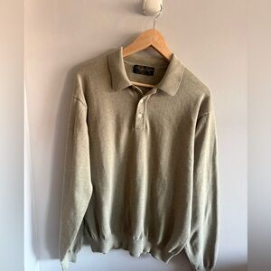 Vintage Brooks Brothers 100% Cotton Knit Polo Sweater Size L Made in Hong Kong
